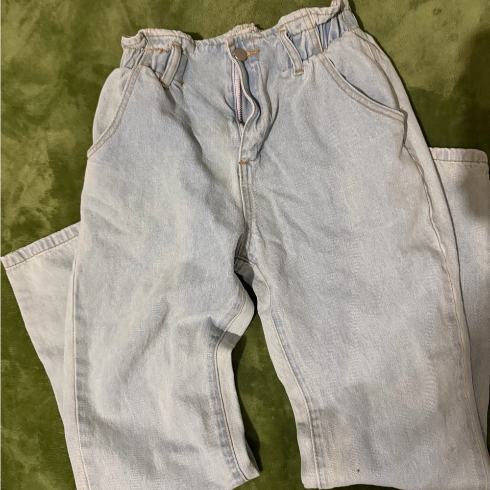 Princess Polly Light Wash Blue Paperbag Waist Jeans